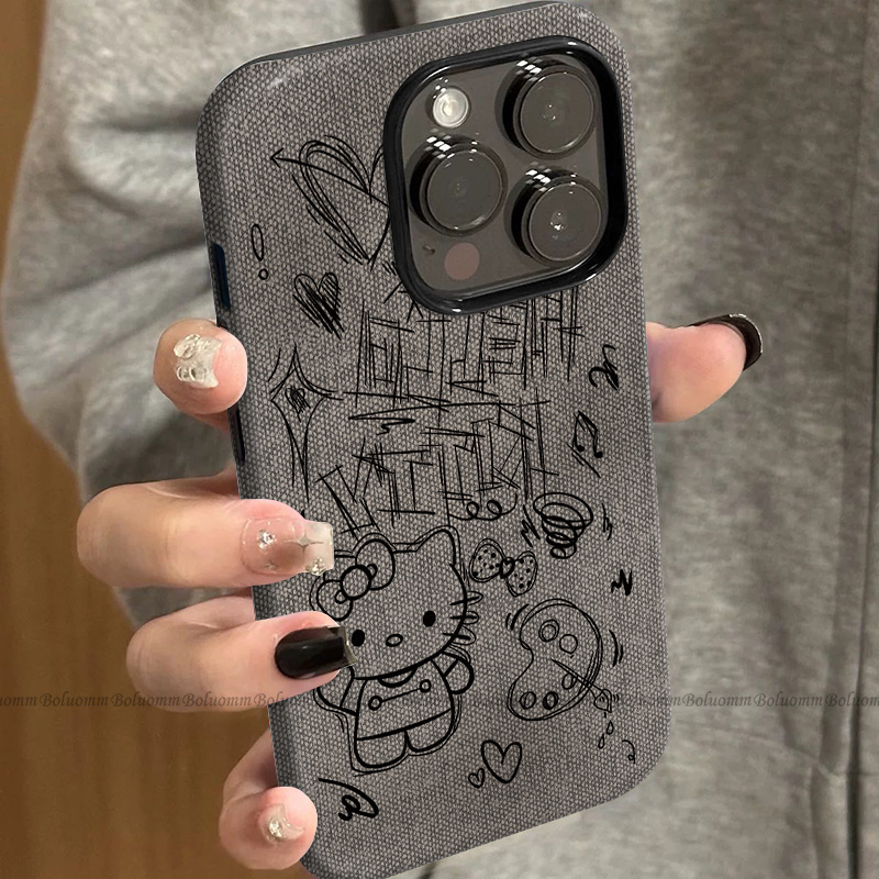 菲林适用于苹果17promax手机壳帆布凯蒂iphone12/13套硅胶14max全包防摔xs小众日韩15plus网红新款女air潮牌6