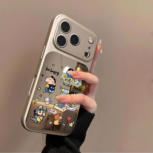 适用苹果17promax手机壳iPhone16pro新款16plus镜面15大视窗套硅胶14防摔13女款全包air秒变17高级蜡笔小新