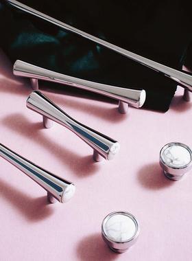 INDOORS原创设计法式银色柜门把手衣柜鞋柜抽屉黄铜白松石长拉手