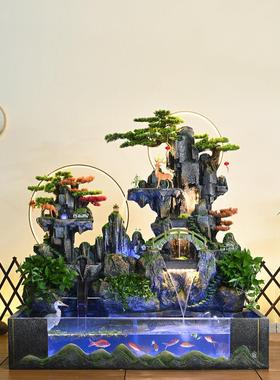 大型假山瀑布循环水饰品财富风水鱼缸室内景观园林室外水池喷泉