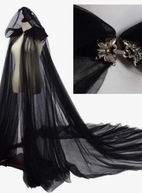 超长拖地网纱披风成人女cos公主王后大号透明斗篷草地婚纱拖裙