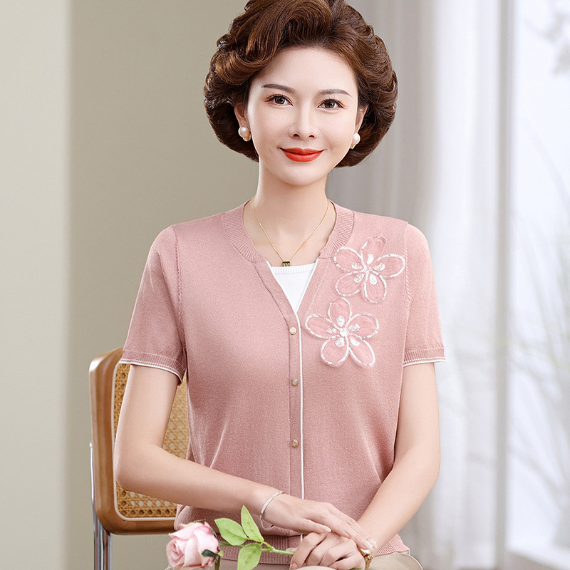 气质妈妈夏装假两件上衣