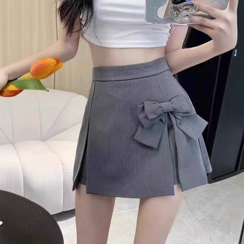 半身裙裤女2027春季新款蝴蝶结设计感甜美灰色裙子高腰显瘦A字裙