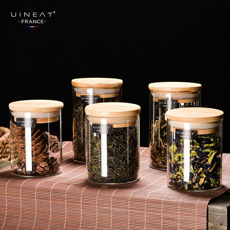 游驿UINEAT竹盖密封罐玻璃茶叶罐便携式收纳储物瓶厨房杂粮干果存