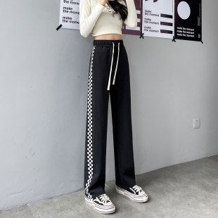 175运动休闲阔裤 高个子170 宽松直筒ins潮学生 子女加长版 棋盘格裤