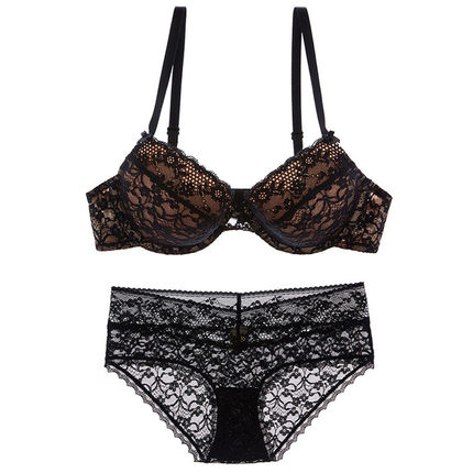 2026款欧美钢圈承托聚拢胸罩上薄下厚性感内衣 性感bra set文胸套