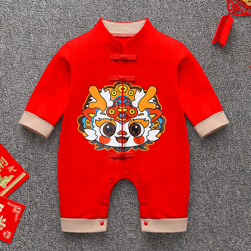 婴儿红色春夏季连体满月服图片