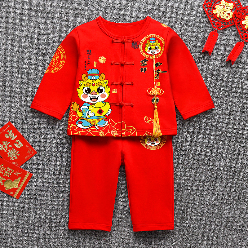 男宝宝一周岁宴礼服龙宝抓周衣服