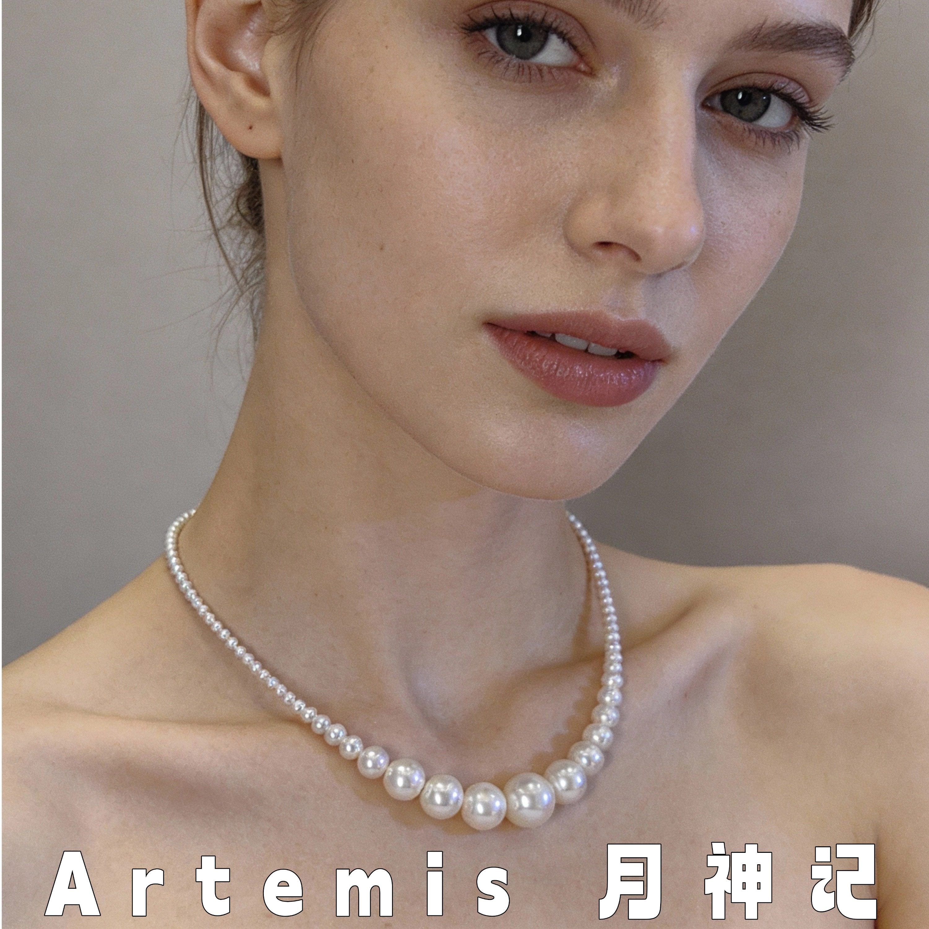 925银月半弯微笑渐变珍珠链轻奢高级感百搭时尚珍珠链颈链毛衣链