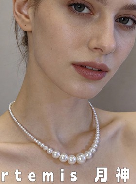 925银月半弯微笑渐变珍珠链轻奢高级感百搭时尚珍珠链颈链毛衣链
