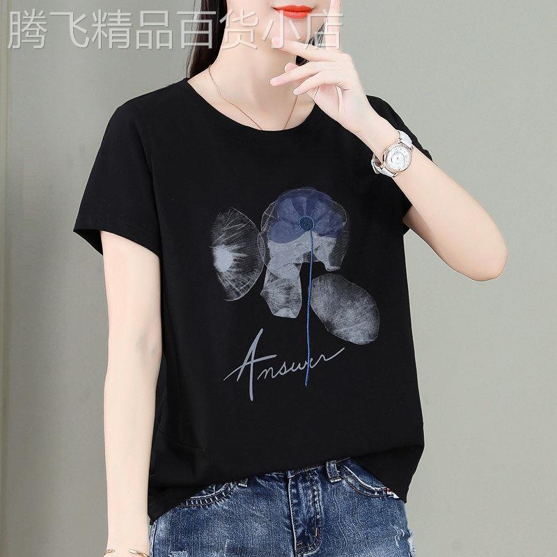 小个子中年妈妈印花短袖T恤女2026夏季新款宽松显瘦女士圆领上衣
