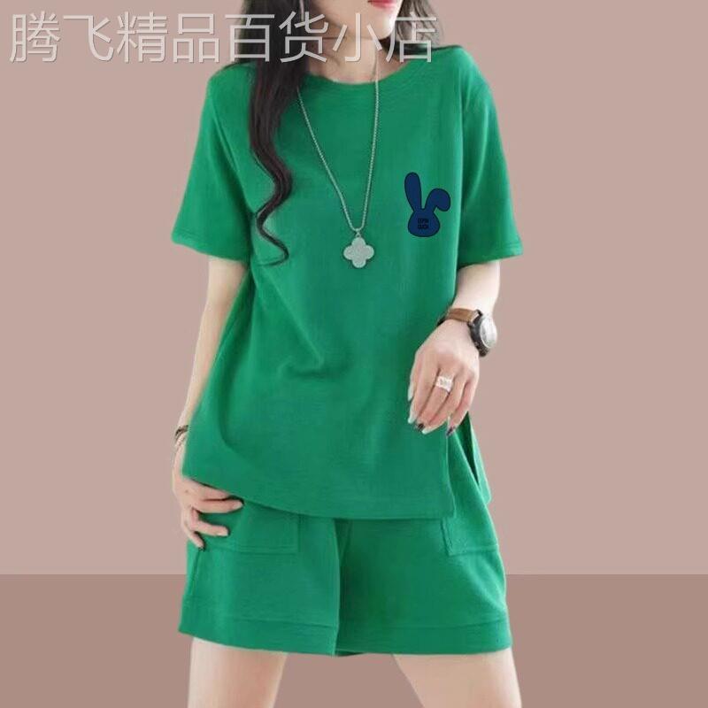 运动服套装女夏季2026新款爆款短袖T恤短款小个子休闲时尚两件套