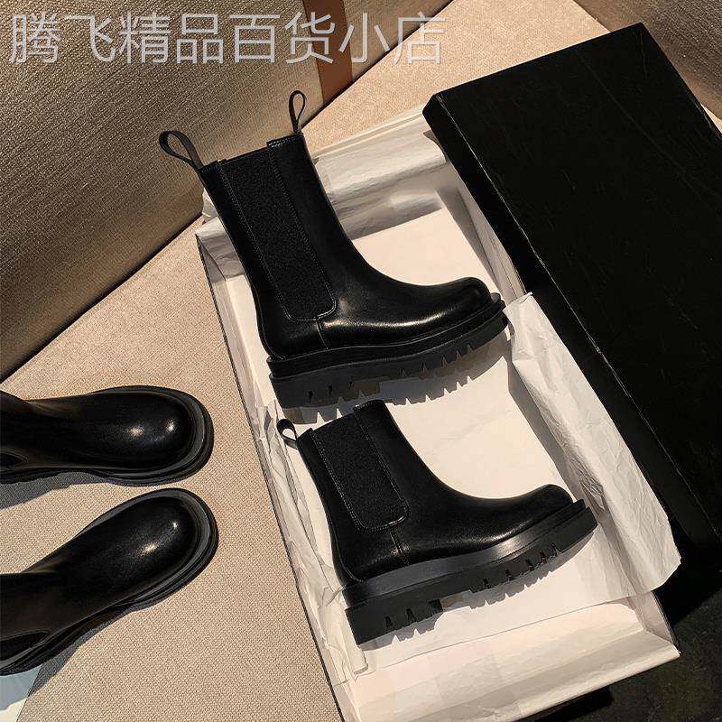 香港内增高马丁靴女英伦风2025春季新款真皮中筒厚底切尔西短靴子