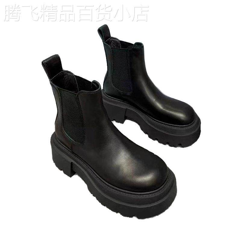 网红马丁靴女英伦风2025新款真皮厚底短靴一脚蹬真皮切尔西烟筒靴