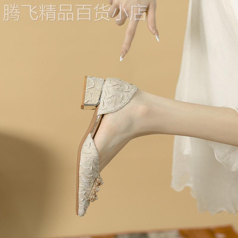 法式高跟包头凉鞋女2026夏季新款中空尖头包鞋女士气质粗跟高跟鞋