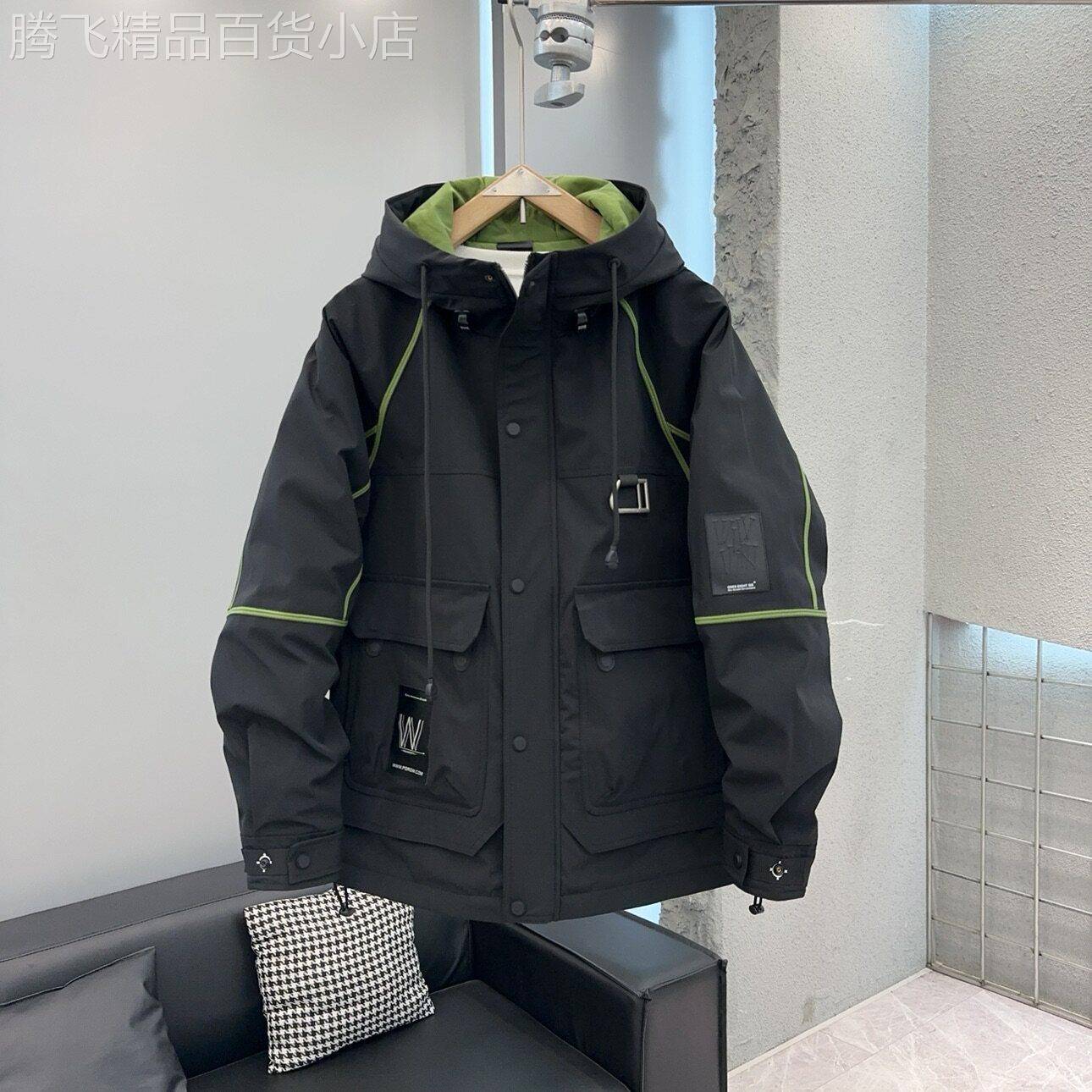 香港专柜奢侈品男士连帽美式外套夹棉连帽冲锋衣休闲厚款百搭棉衣
