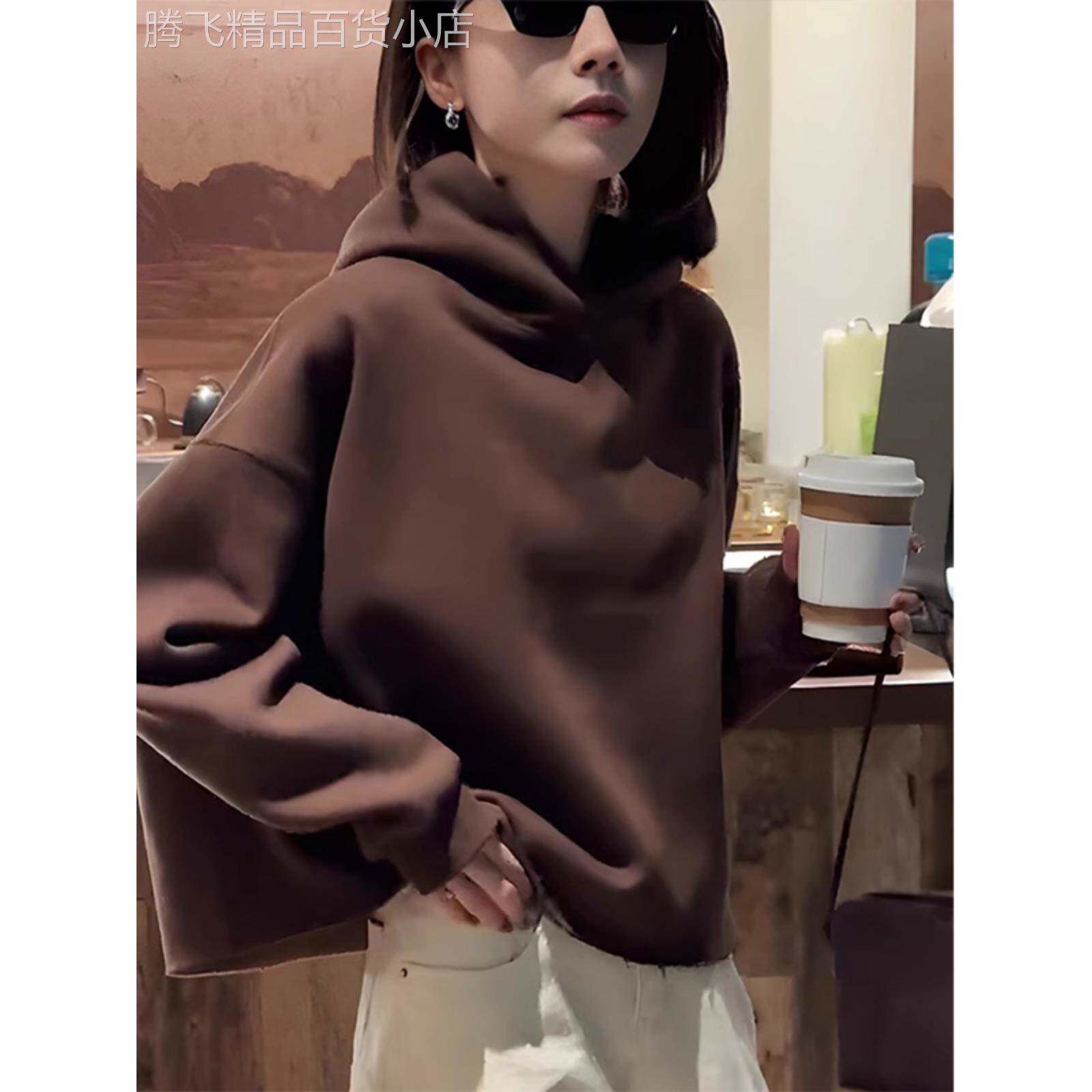 美式覆古连帽卫衣秋季女装2025新款慵懒风小个子休闲短款外套上衣