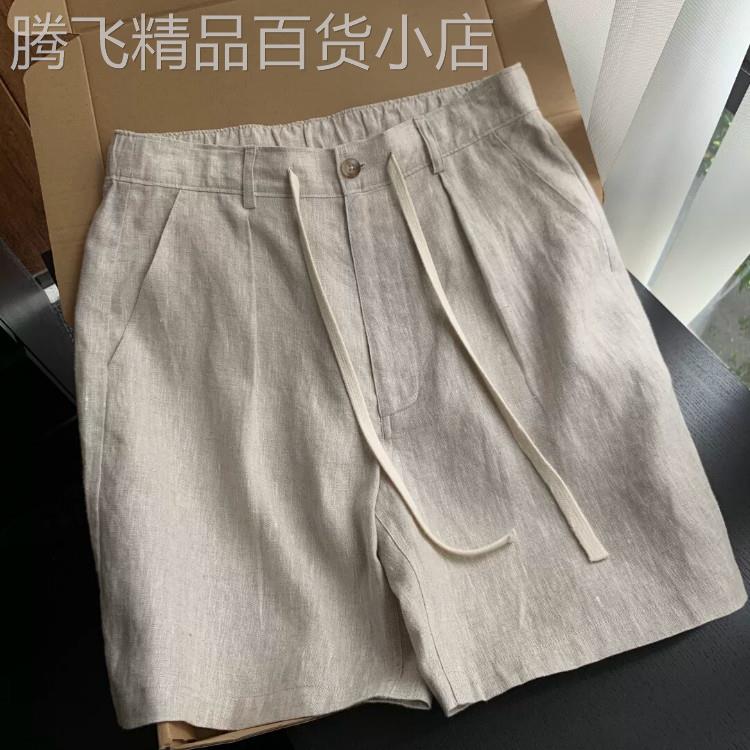 MAROLIO老钱风原色亚麻短裤夏款抽绳设计裤子直筒宽松五分半截裤