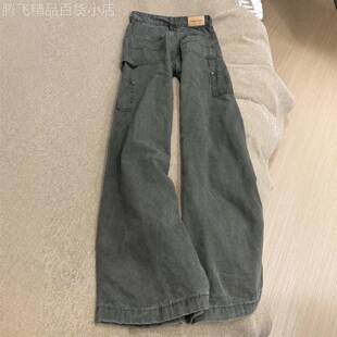 潮牌覆古宽松军绿色工装裤女秋冬季2025年新款显瘦垂感拖地阔腿裤