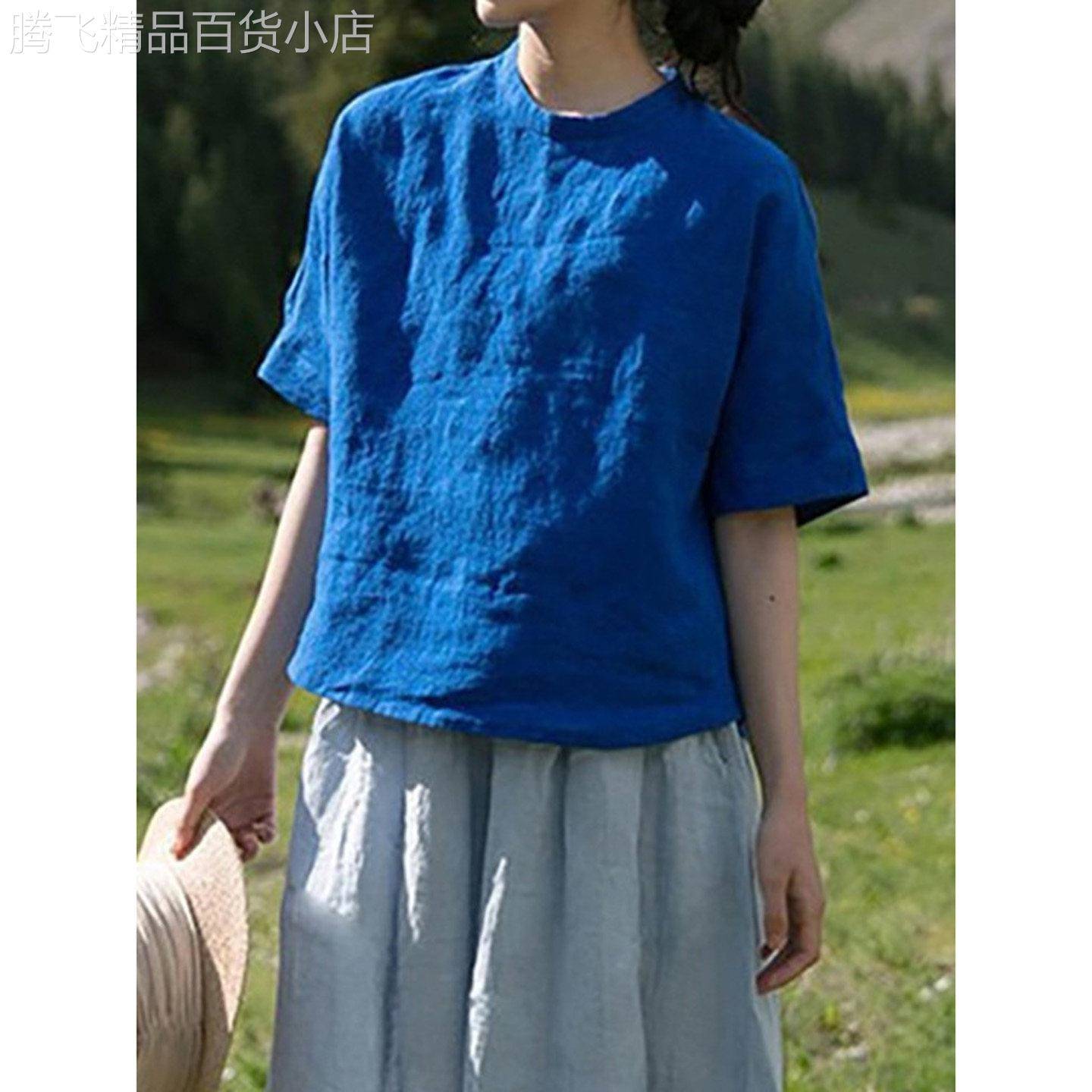文艺圆领短袖T恤女夏季薄款2026年新款显瘦休闲上衣宽松大码体恤