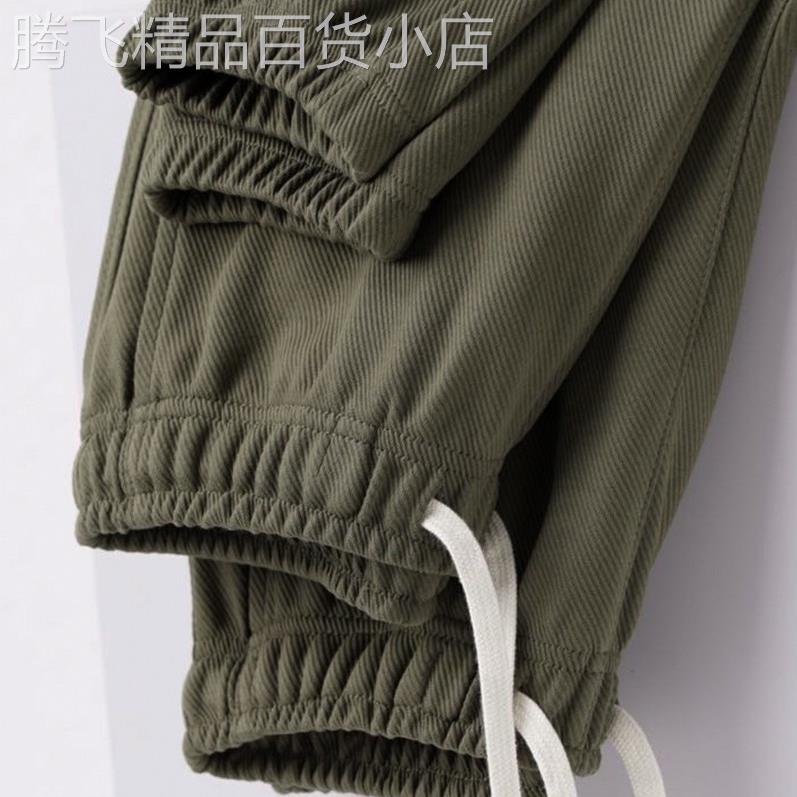 350g重磅束脚卫裤男春秋款斜纹宽松运动长裤松紧腰军绿色休闲裤女