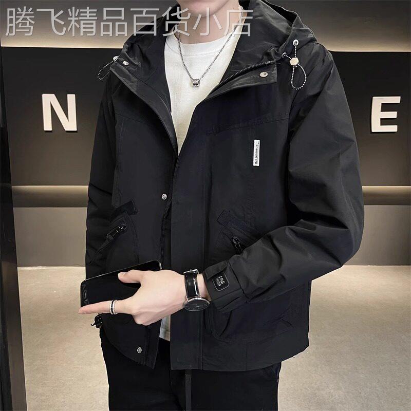 高端宽松户外连帽冲锋衣男士2025新款春秋季防风工装夹克外套男款