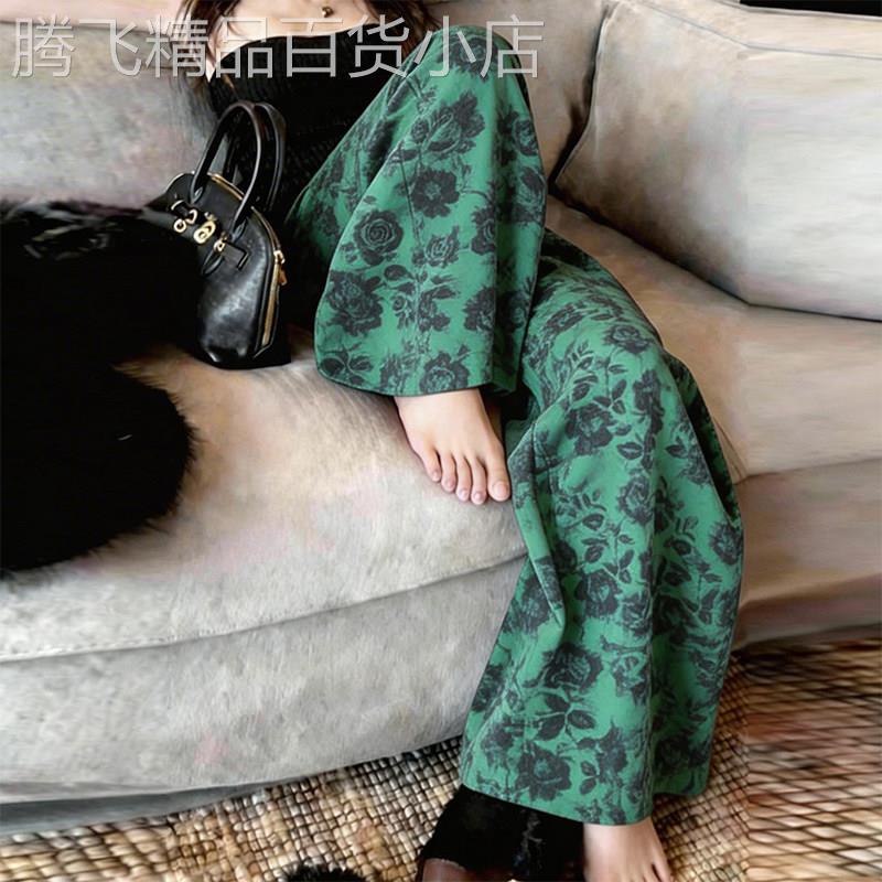 蓝色碎花休闲阔腿裤子女2026夏季新款宽松慵懒垂坠高级感直筒长裤