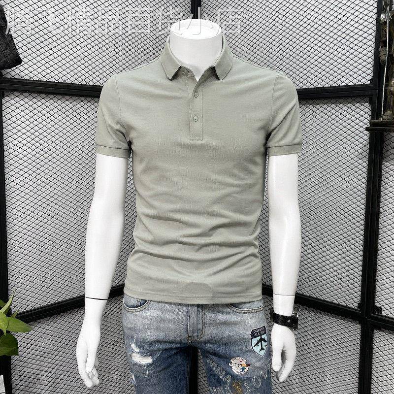 翻领POLO衫男士夏季纯色商务高级感修身上衣痞帅百搭免熨烫短袖t