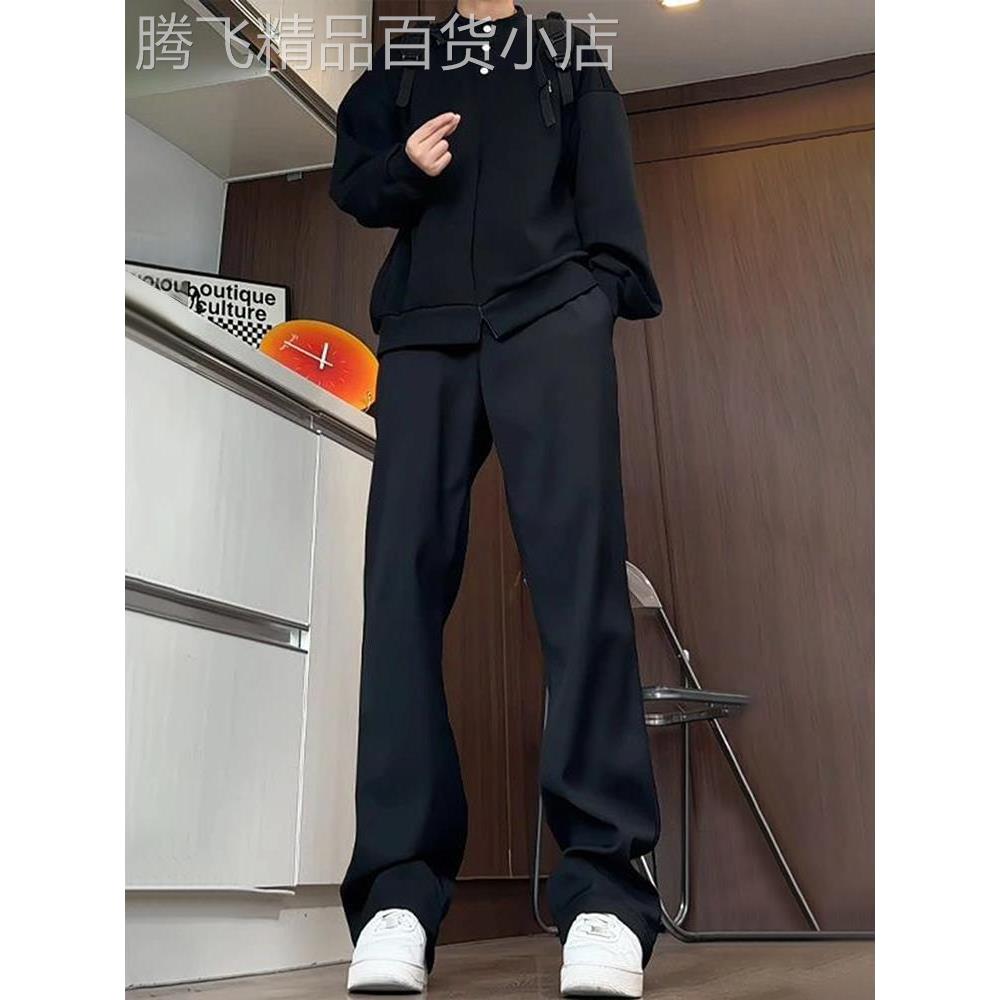 垂坠感极简休闲弯刀西裤男冬季新款加绒舒适直筒裤高端微喇西装裤