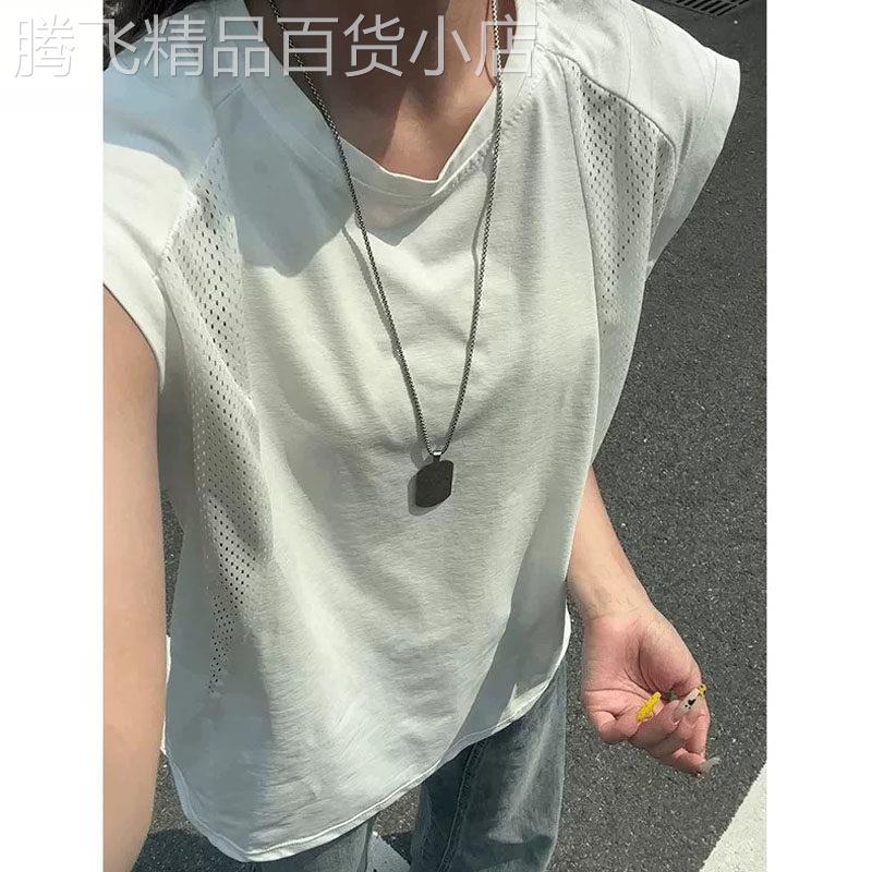 解构网眼速干坎肩背心女士夏季欧货新款拼接无袖t恤运动健身汗衫