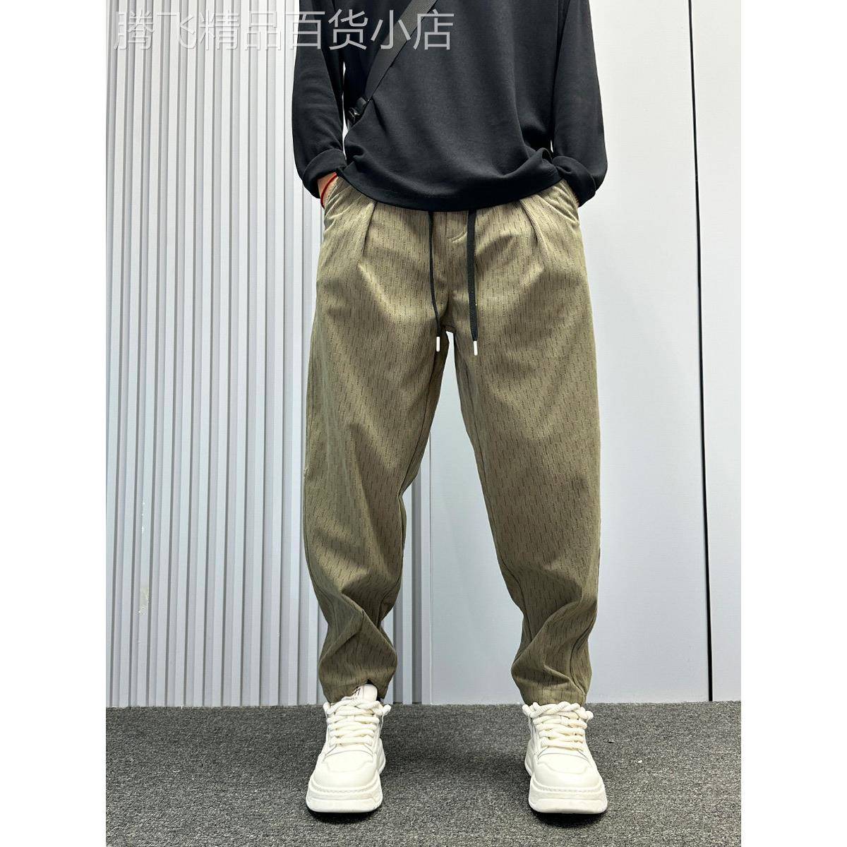 潮牌新款时尚宽松直筒微锥休闲裤男士韩版潮流痞帅小脚工装哈伦裤