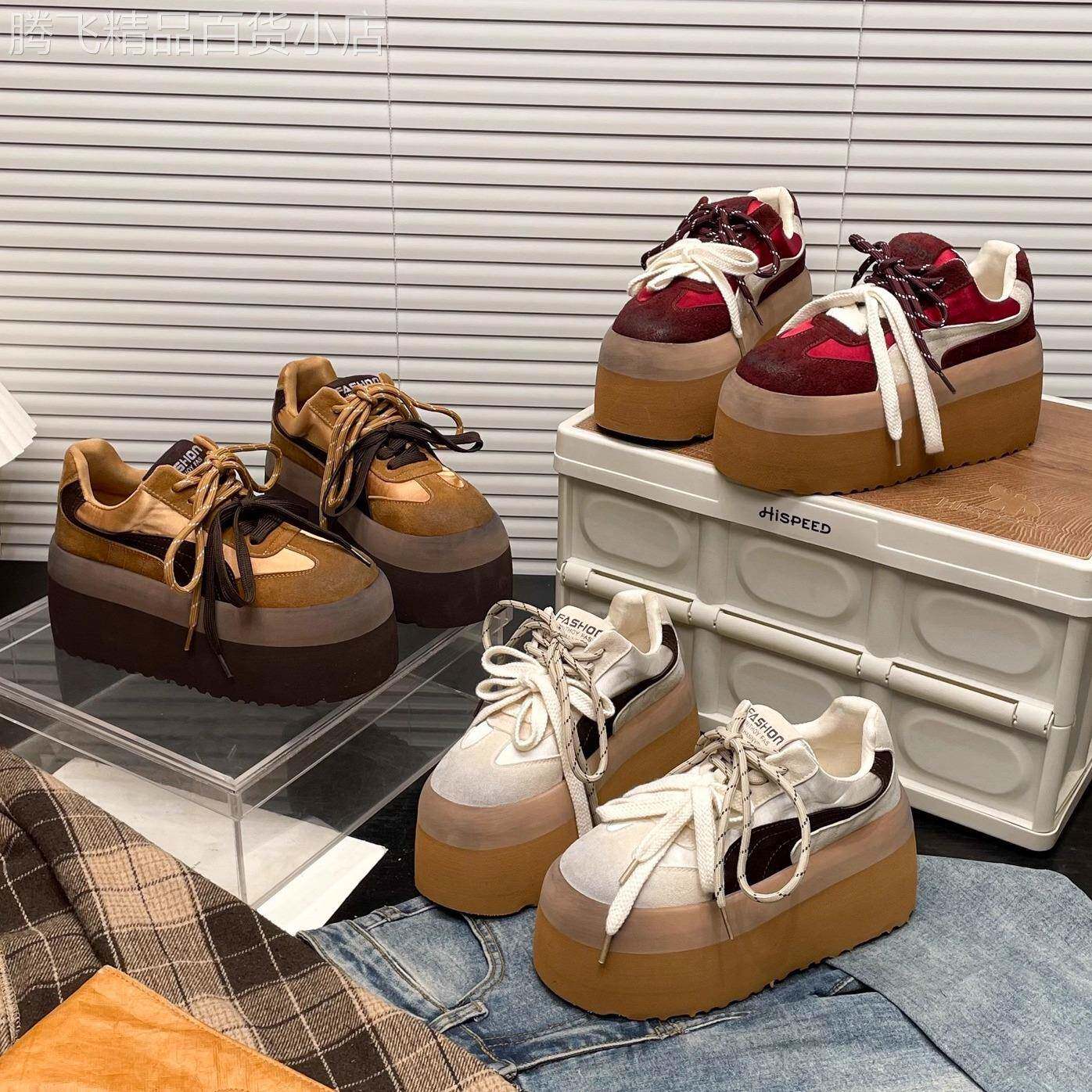 潮牌小个子增高8cm松糕厚底小白鞋女2025新款低帮运动休闲鞋板鞋