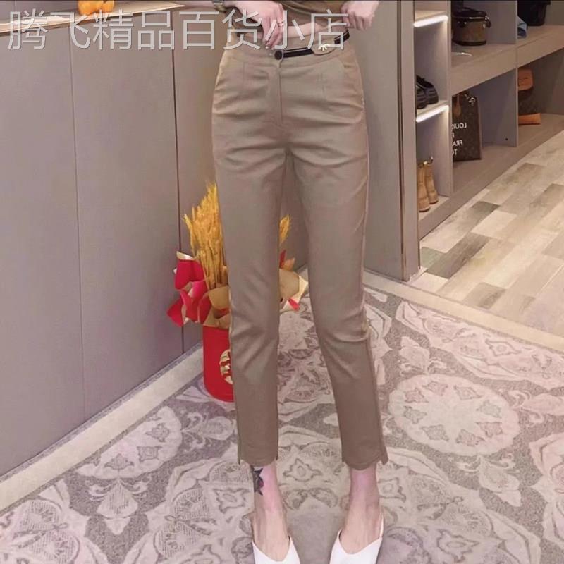 2025夏季新款咖色休闲 女裤高腰显瘦直筒西裤大尺码九分小脚烟管