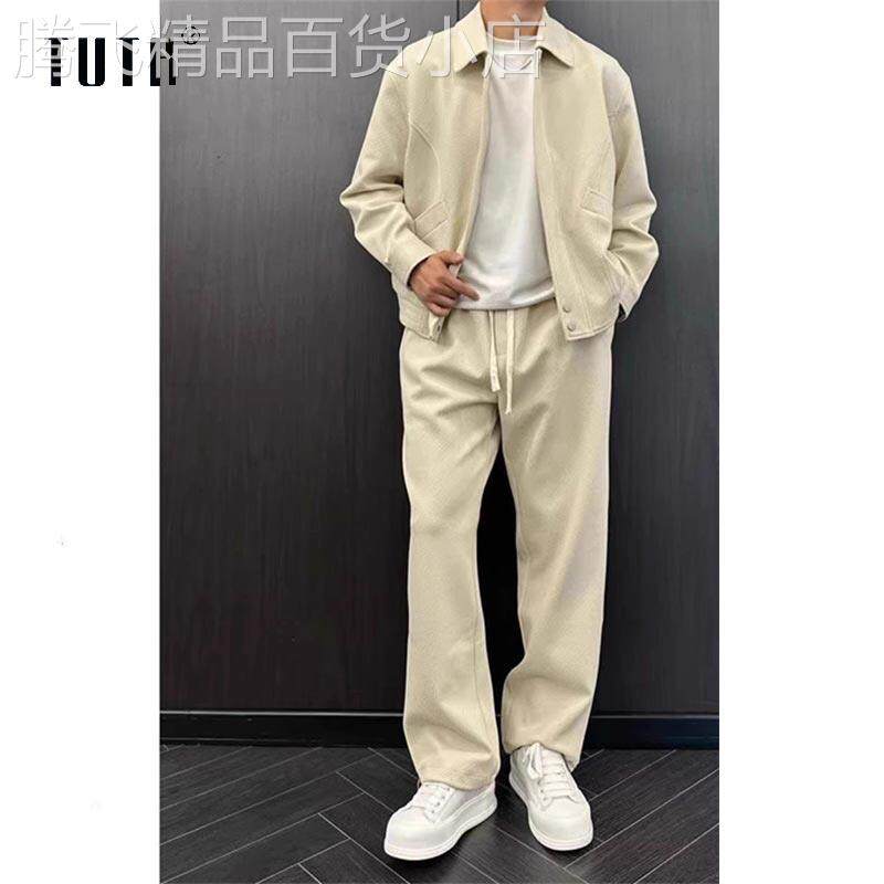 男士休闲运动服套装 2025新款春秋季翻领开衫卫衣裤两件套 加绒加