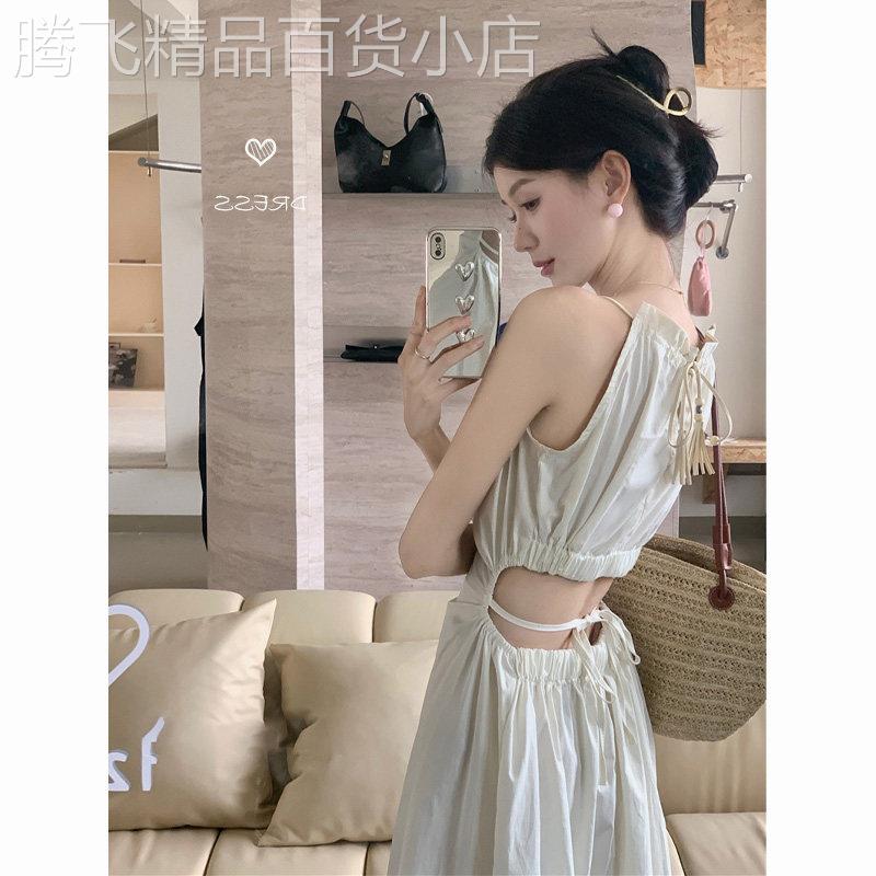 气质设计感镂空露腰吊带裙女装夏季收腰显瘦海边连衣裙度假长裙子