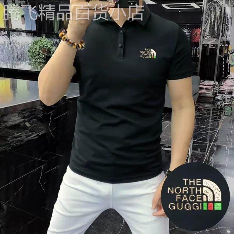 轻奢高端潮男欧洲站短袖polo衫男士翻领T恤烫钻字母冰丝珠地棉夏