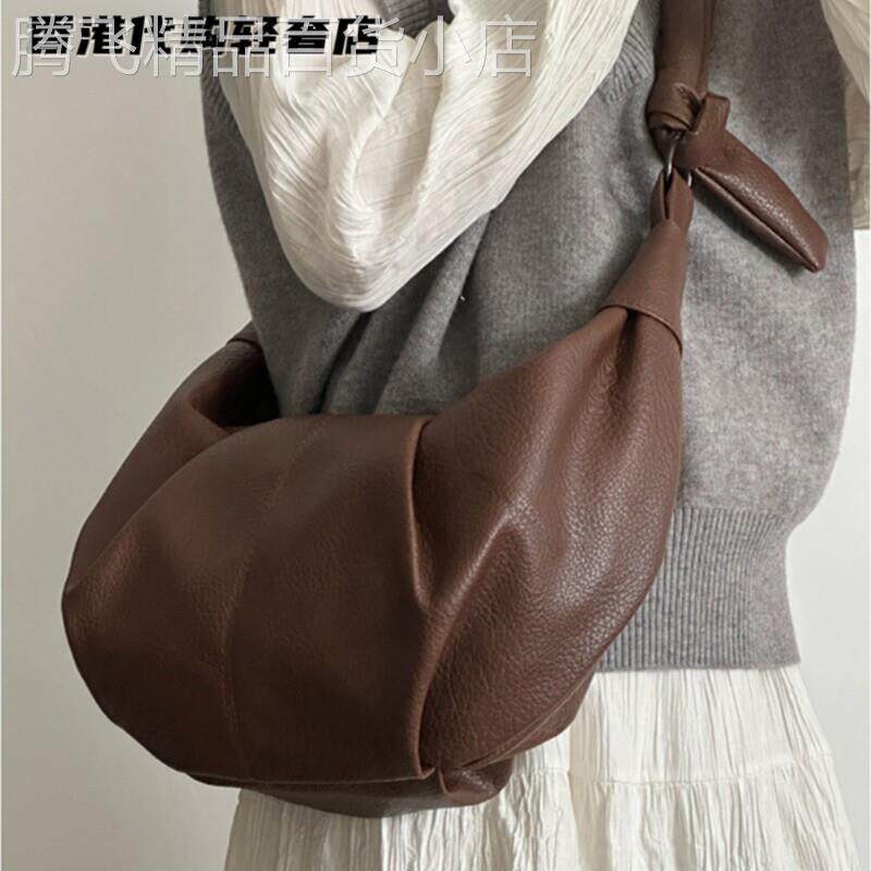 法国ZAMP复古软皮褶皱饺子包慵懒风休闲通勤单肩斜挎包可颂牛角包