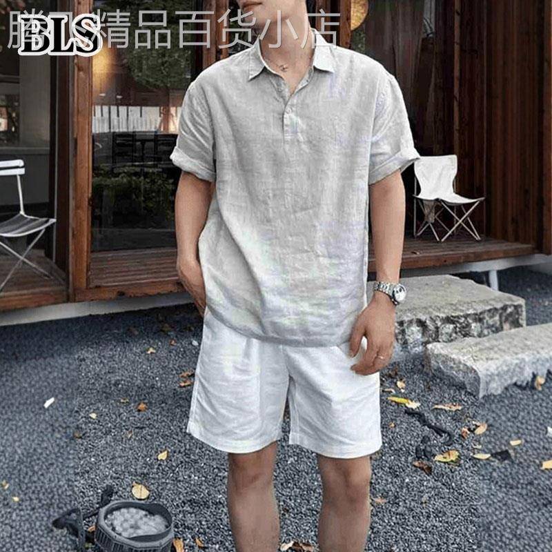 高端老钱风亚麻POLO衫男款夏季2026 新款轻薄透气防晒衬衫短袖T恤