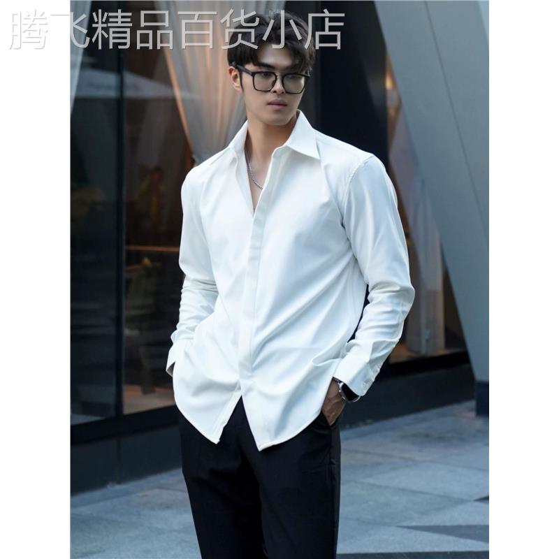 英伦雅痞法式白色衬衫男士春季穿搭高级感长袖衬衣时尚高端打底衫