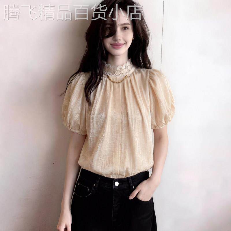 法式复古泡泡袖蕾丝立领衬衫女2026夏季新款显瘦百搭气质夏季上衣