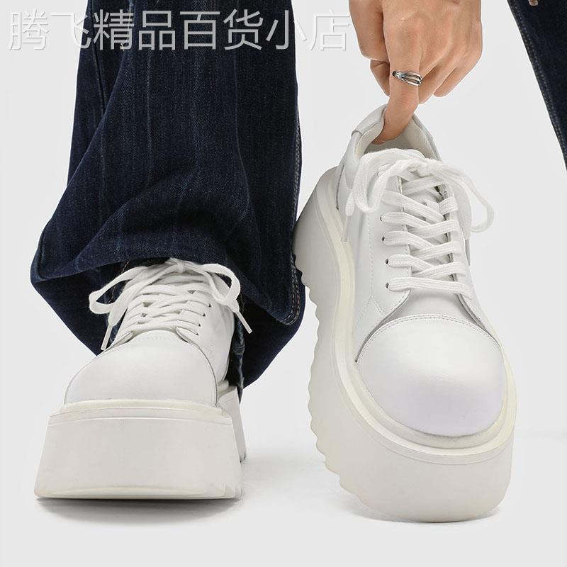 【高品质】新款小白鞋男7cm厚底增高德比鞋休闲运动松糕大头皮鞋