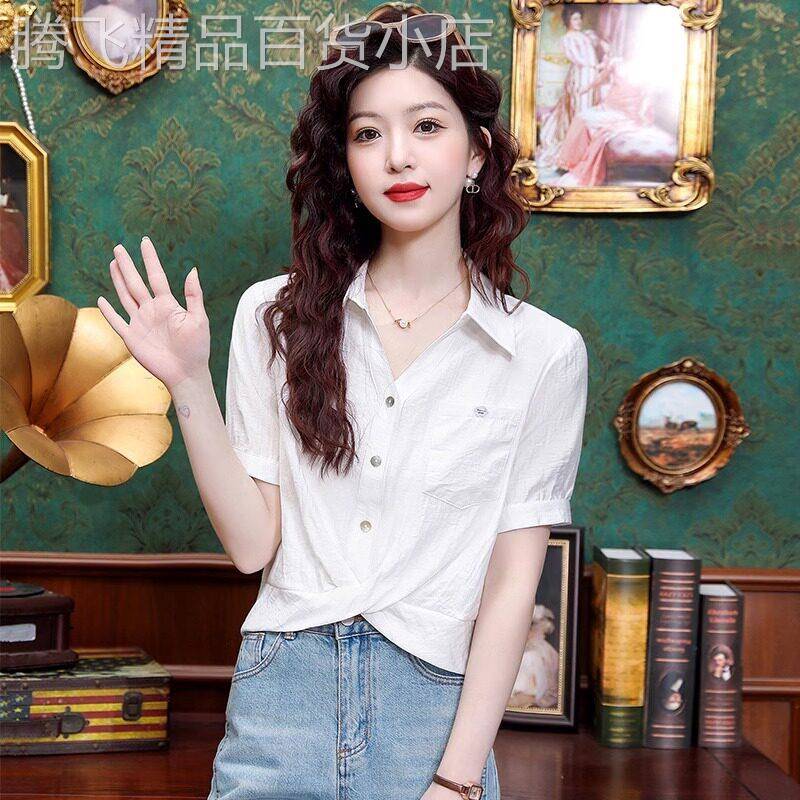 白色雪纺衬衫女短袖夏季薄款2026新款高级设计感减龄洋派衬衫上衣