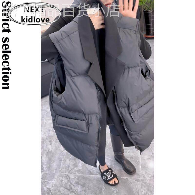 香港欧货高级感假两件马甲棉服外套女2025秋冬中长款加厚保暖背心