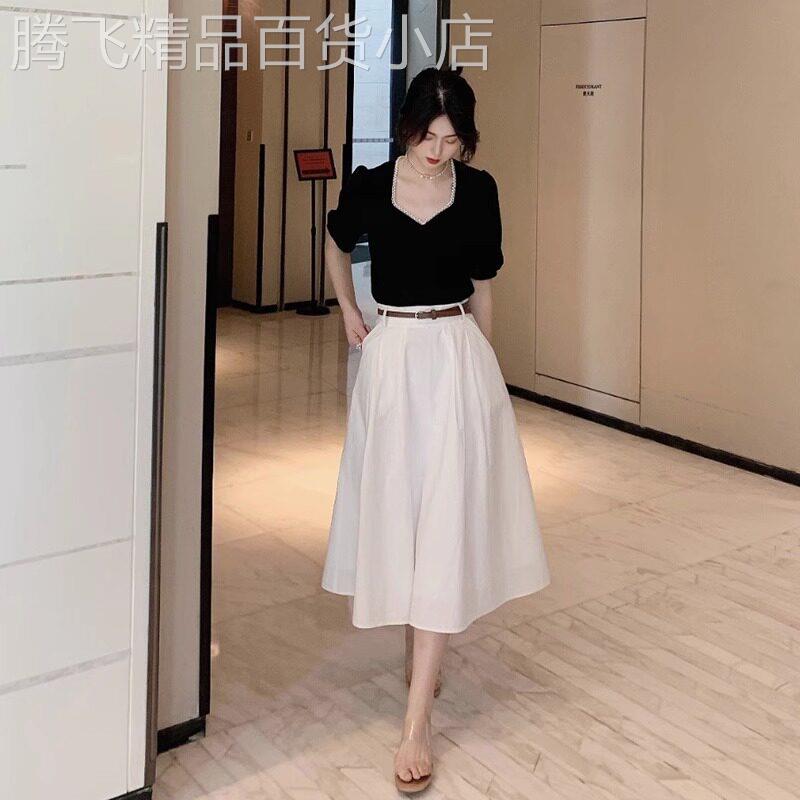 小个子白色半身裙女夏薄款长款高腰休闲a字裙半裙伞裙温柔风裙子