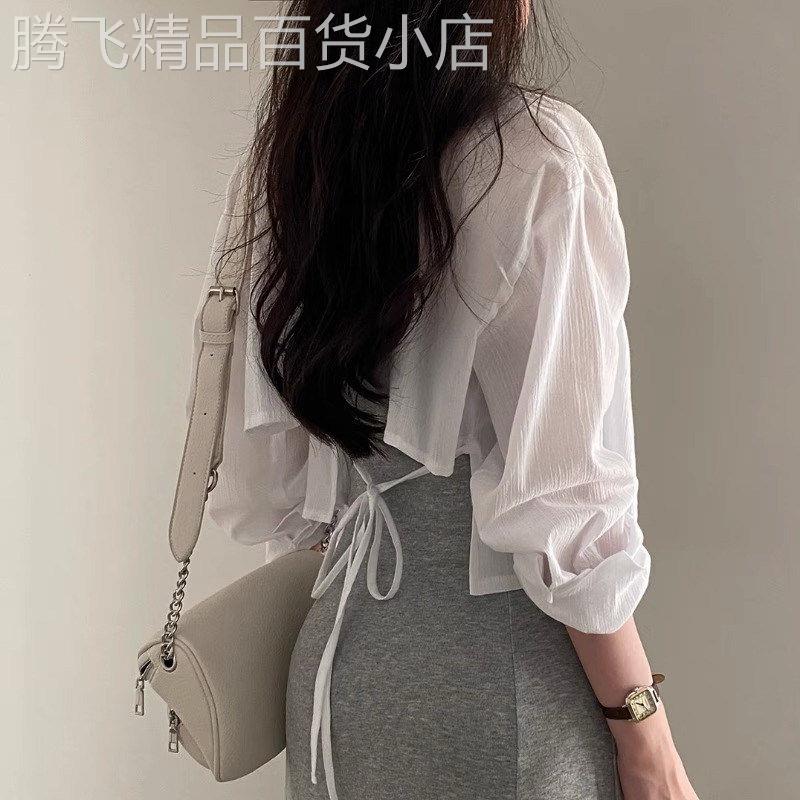 后背绑带防晒开衫薄款女配吊带裙子外搭罩衫夏披肩小坎肩冰丝外套