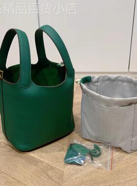 法国小众墨绿色真皮水桶包 女包头层牛皮高级感手提菜篮包