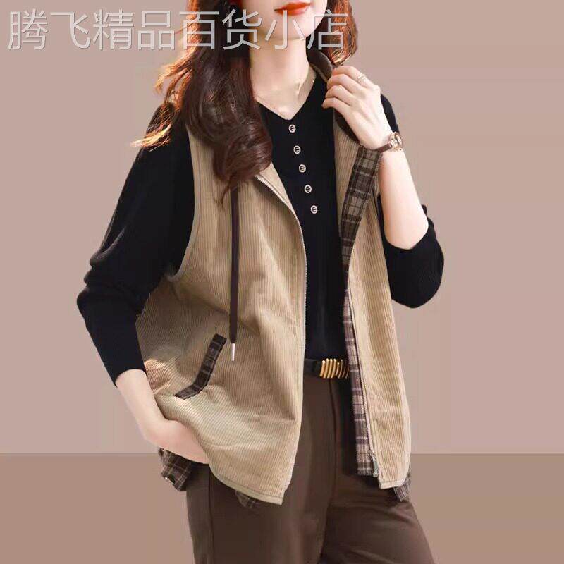 灯芯绒马甲外套女春秋新款时尚休闲洋气减龄无袖坎肩背心马夹上衣