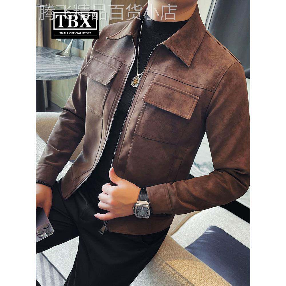 高端老钱风皮衣外套男士2025新款春秋冬季翻领短款机车皮夹克男款