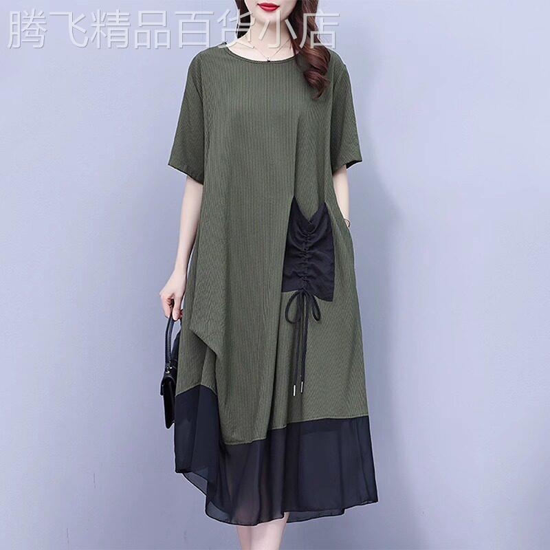 潮牌大尺码洋装女2026夏季新款妈妈胖mm气质洋派遮肚宽松显瘦裙子