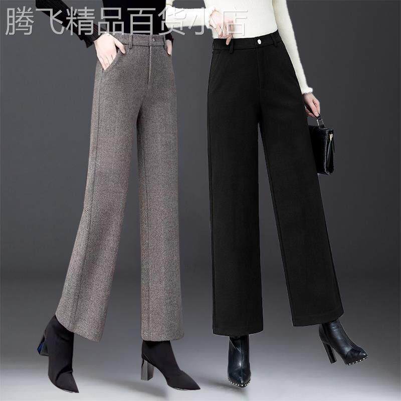 毛呢妈妈阔腿裤女春秋小个子2026新款冬季加绒九分窄版直筒呢子裤
